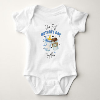 Body Para Bebê Primeiro Dia das Mães Juntos / Roupa Azul Combinan