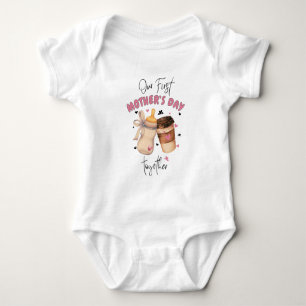 Body Para Bebê Primeiro Dia das Mães Juntos / Roupa Cor-de-Rosa C