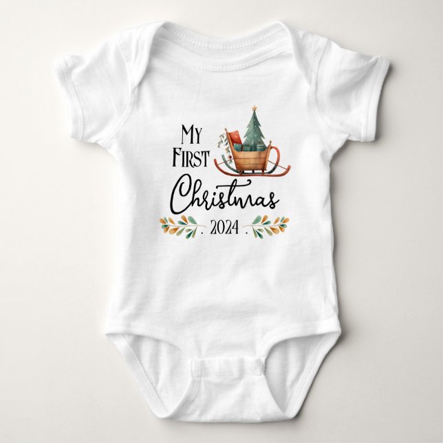Body Para Bebê Primeiro Grama de Aquarela de Natal (Frente)