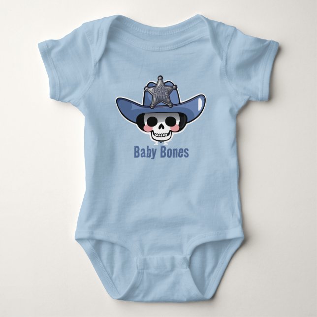 Body Para Bebê Primeiro Halloween do bebê, Skeleton Cowboy Bones (Frente)