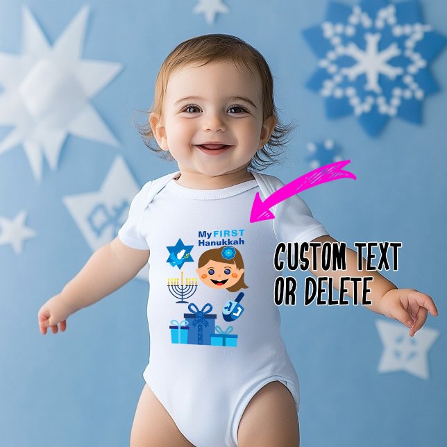 Body Para Bebê 👶🍩 Primeiro Hanukkah do Bebê - com bebê menina (👶🍩 Baby's 1st Hanukkah - with baby girl Baby Bodysuit)