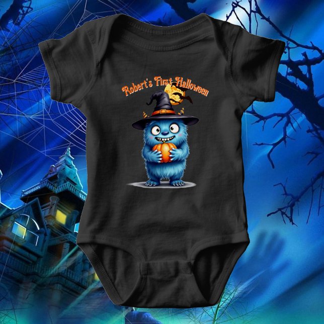 Body Para Bebê Primeiro Monstro Fofo de Halloween Nome Personaliz (Criador carregado)