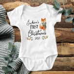 Body Para Bebê Primeiro Natal - Cód. Aquarela Fox<br><div class="desc">Raposa de Aquarela e galhos minha primeira camisa de Natal. Modelo personalizado,  você pode alterar a data.</div>