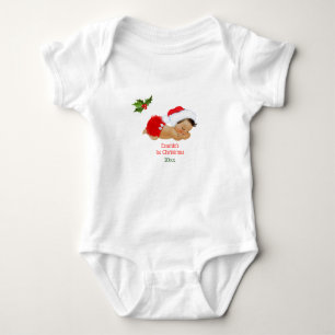 Body Para Bebê Primeiro Natal da Bebê Menina com Chapéu de Papai 
