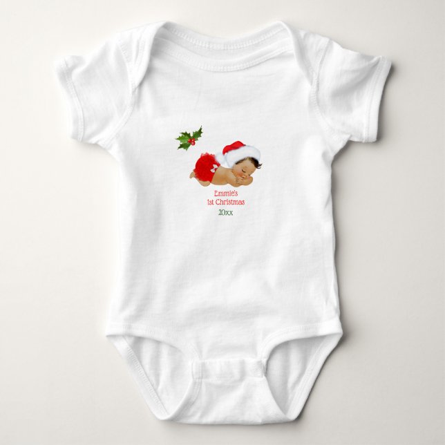 Body Para Bebê Primeiro Natal da Bebê Menina com Chapéu de Papai  (Frente)