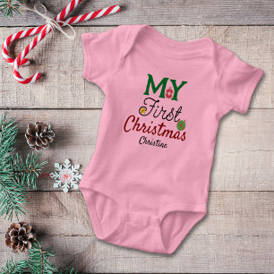 Body Para Bebê Primeiro Natal da Menina Nome