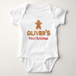 Body Para Bebê Primeiro Natal de Oliver Gingerbread Personalizado