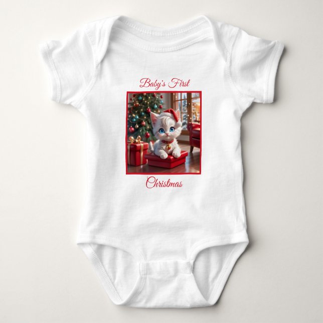 Body Para Bebê Primeiro Natal do Adorável Gatinho Bebê (Frente)