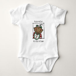 Body Para Bebê Primeiro Natal do Bebê de Tom Escuro Personalizado