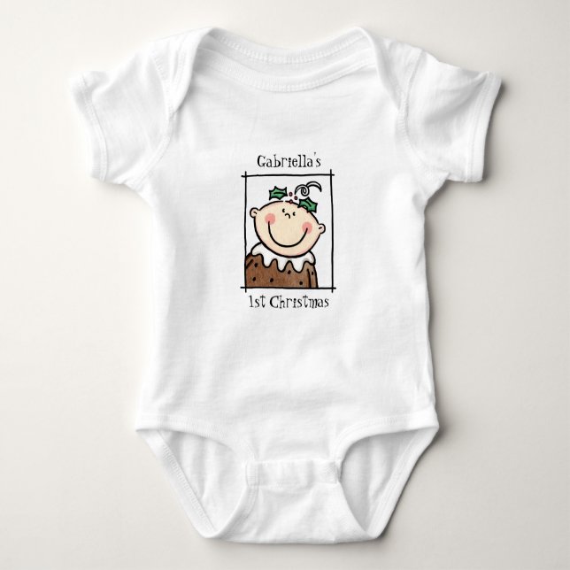 Body Para Bebê Primeiro Natal do Bebê de Tom Leve Personalizado (Frente)