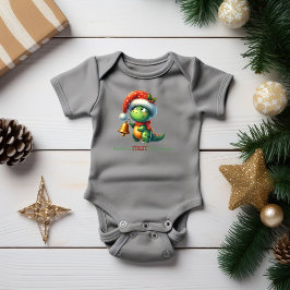 Body Para Bebê Primeiro Natal do Bebê Dinossauro Verde 