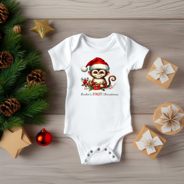 Body Para Bebê Primeiro Natal do Bebê Pequeno Macaco (Criador carregado)