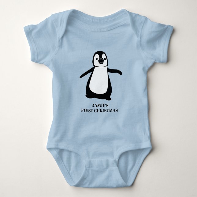 Body Para Bebê Primeiro Natal do Bebê Personalizado | Pinguim bon (Frente)