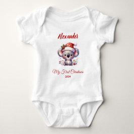 Body Para Bebê Primeiro Natal do Bebê Urso Koala personalizado