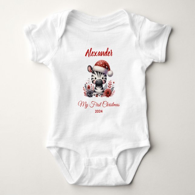 Body Para Bebê Primeiro Natal do bebê zebra fofo personalizado (Frente)