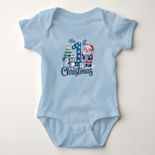 Body Para Bebê Primeiro Natal do Menino Azul