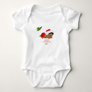 Body Para Bebê Primeiro Natal do Menino com Chapéu Vermelho de Pa