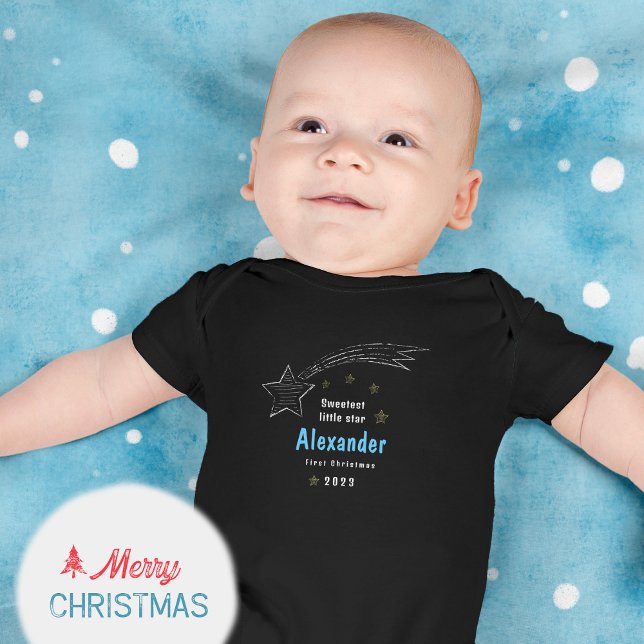 Body Para Bebê Primeiro Natal, doce Cometa Estrela (First Christmas Sweetest Star Comet Baby Bodysuit ©Susanne Sachers - Sunny Mind Design 🌞)