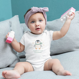 Body Para Bebê Primeiro Natal Mais Legal, Pinguim Fofo de Festa