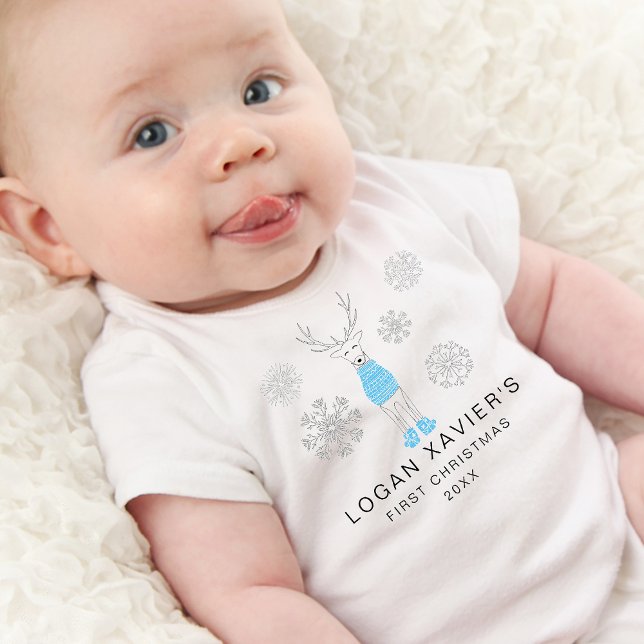 Body Para Bebê Primeiro Natal Moderno Cozy Rena (Modern First Christmas Cozy Reindeer Baby Bodysuit)