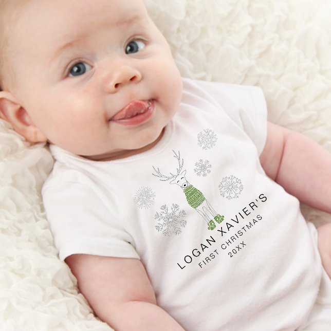 Body Para Bebê Primeiro Natal Moderno Cozy Rena (Modern First Christmas Cozy Reindeer Baby Bodysuit)