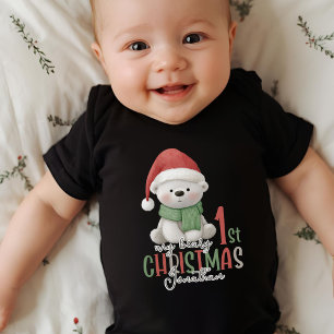 Body Para Bebê Primeiro Natal Nome Preto Personalizado