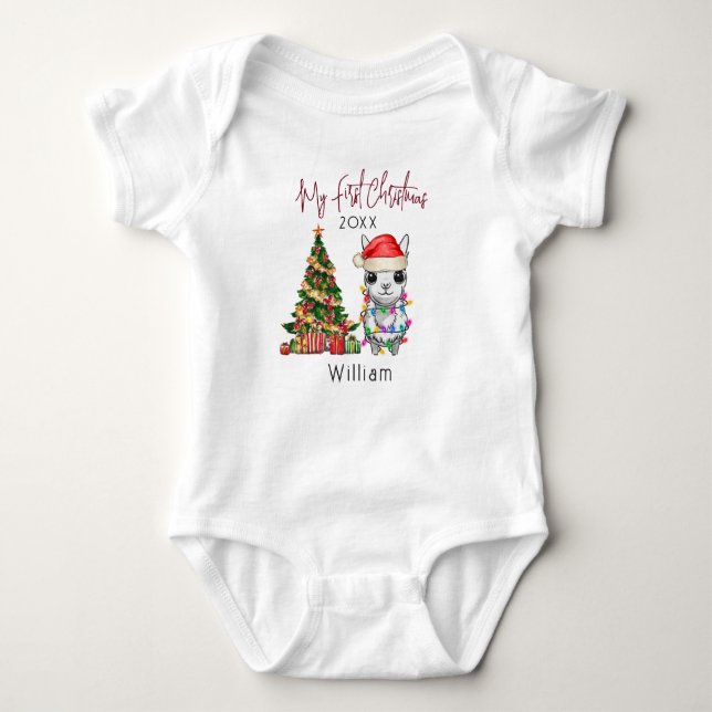 Body Para Bebê Primeiro Natal para o bebê personalizado alpaca ll (Frente)