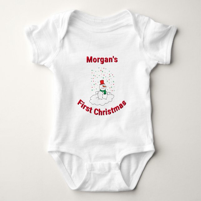 Body Para Bebê Primeiro Natal Personalizado Boneco de Neve Floco  (Frente)