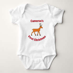 Body Para Bebê Primeiro Nome do Natal Personalizado Rena de Natal