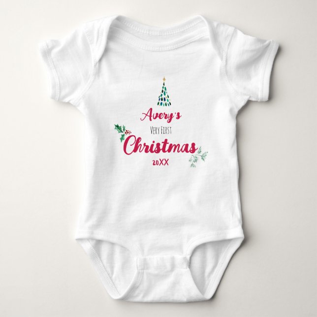 Body Para Bebê Primeiro nome e ano personalizados de Natal (Frente)