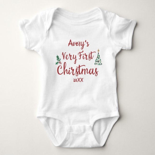 Body Para Bebê Primeiro nome e ano personalizados de Natal (Frente)