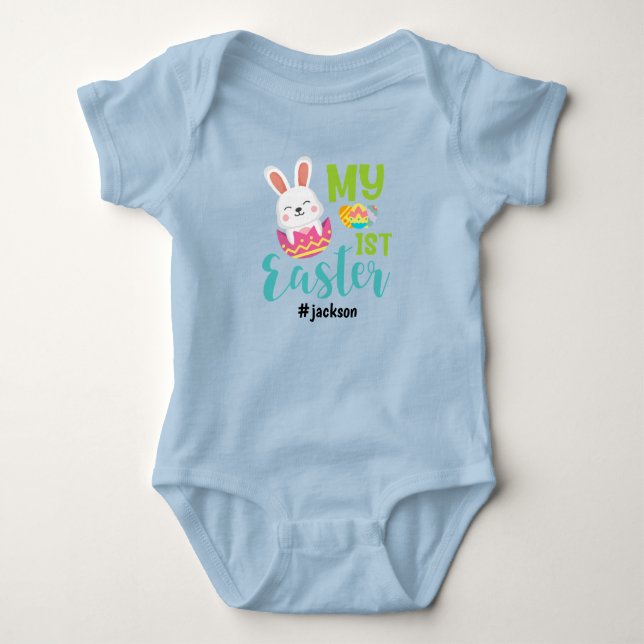 Body Para Bebê Primeiro Páscoa Azul Menino (Frente)