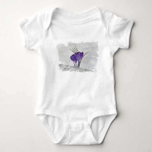 Body Para Bebê Primeiro Sinal de Primavera: Purple Crocus Snow Pu (Frente)
