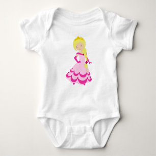 Body Para Bebê Princesa Bonita, Cabelo Louro, Coroa, Vestido Rosa
