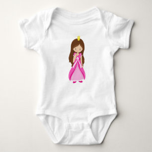 Body Para Bebê Princesa Bonita, Coroa, Cabelo Castanho, Vestido R