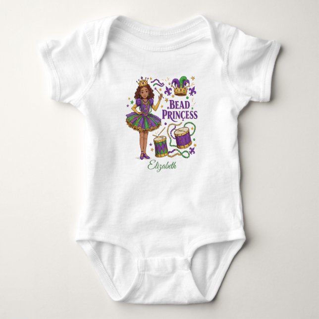 Body Para Bebê Princesa de Contas Personalizada - Mardi Gras (Frente)