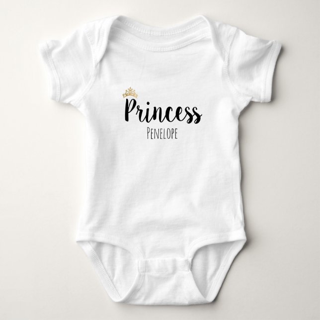 Body Para Bebê Princesa Script Preto - Coroa (Frente)