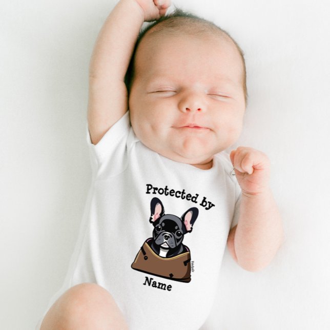 Body Para Bebê Protegido pelo nome de cachorro Black Bull Dog (Available in different color French Bull Dogs to match your own.)