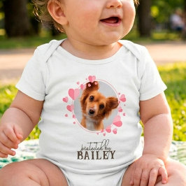 Body Para Bebê Protegido por Cachorro Corações Rosa Foto Personal