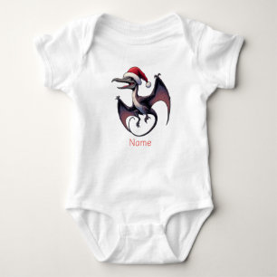 Body Para Bebê pterodáctilo de chapéu de Natal do Papai Noel