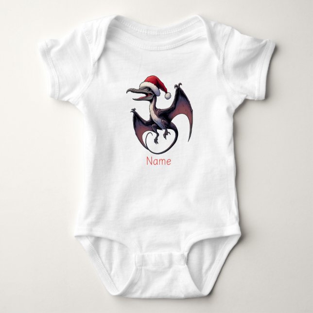 Body Para Bebê pterodáctilo de chapéu de Natal do Papai Noel (Frente)