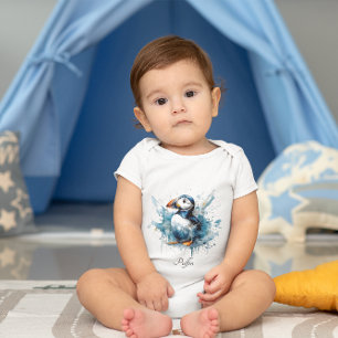 Body Para Bebê Puffin cúmulo de cor azul