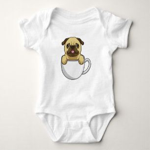 Body Para Bebê Pug com Xícara de Café