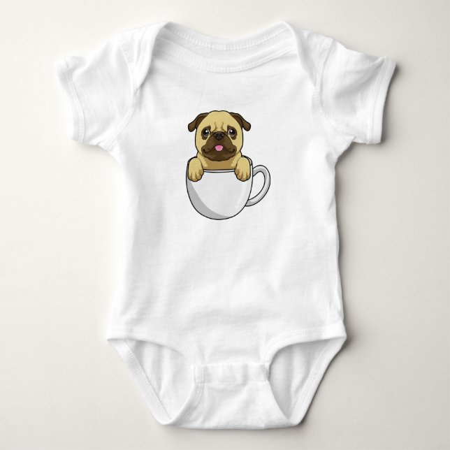 Body Para Bebê Pug com Xícara de Café (Frente)
