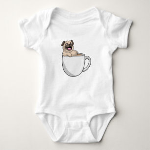 Body Para Bebê Pug com Xícara de Café