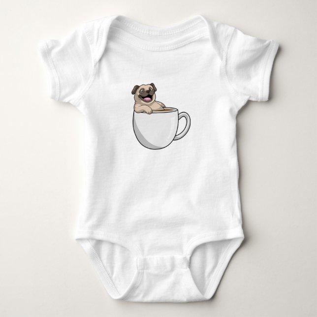 Body Para Bebê Pug com Xícara de Café (Frente)