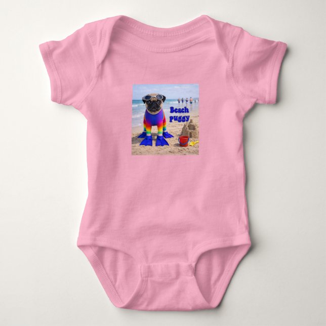 Body Para Bebê Pug de Praia (Frente)
