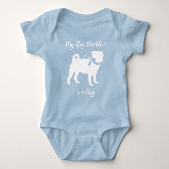 Body Para Bebê Pug Dog Chá de fraldas Boy Blue com Arco (Frente)