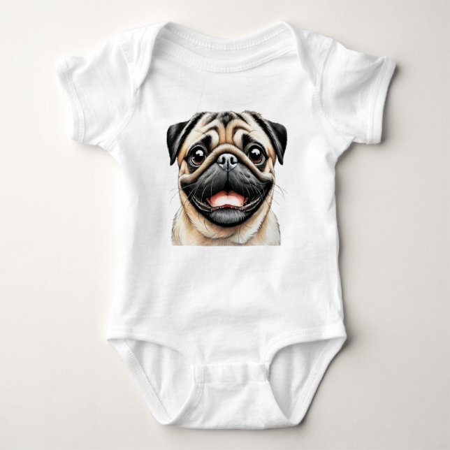 Body Para Bebê Pug Happy Face Dog (Frente)