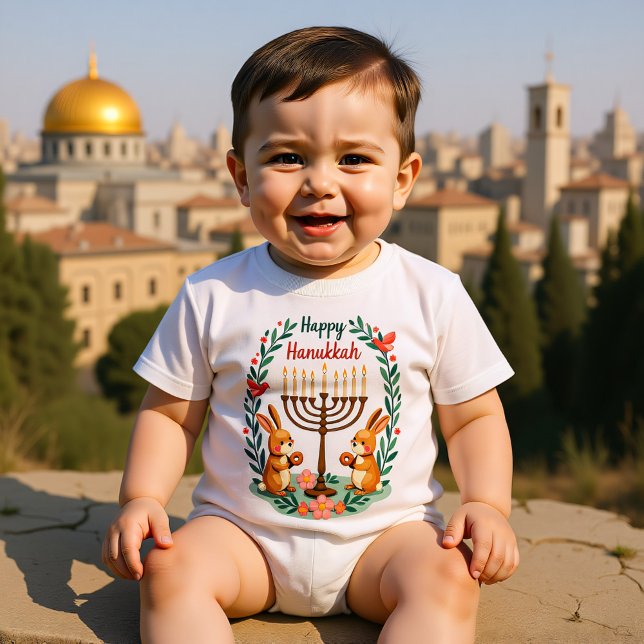 Body Para Bebê Pulos de Hanukkah Hanukkah (Hanukkah Hanukkah Hoppers Baby Bodysuit)